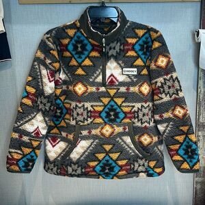 Hooey Youth Sherpa Fleece Pullover Sz Large Southwest Western 1/4 Zip Front Pock